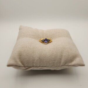 18K Gold Tanzanite & Diamond Ring – Size 7 – 7.9g – Natural Gemstone